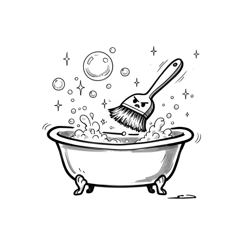 Illustration showing post-construction cleaning in action - professional cleaners performing detailed work in a pristine home environment