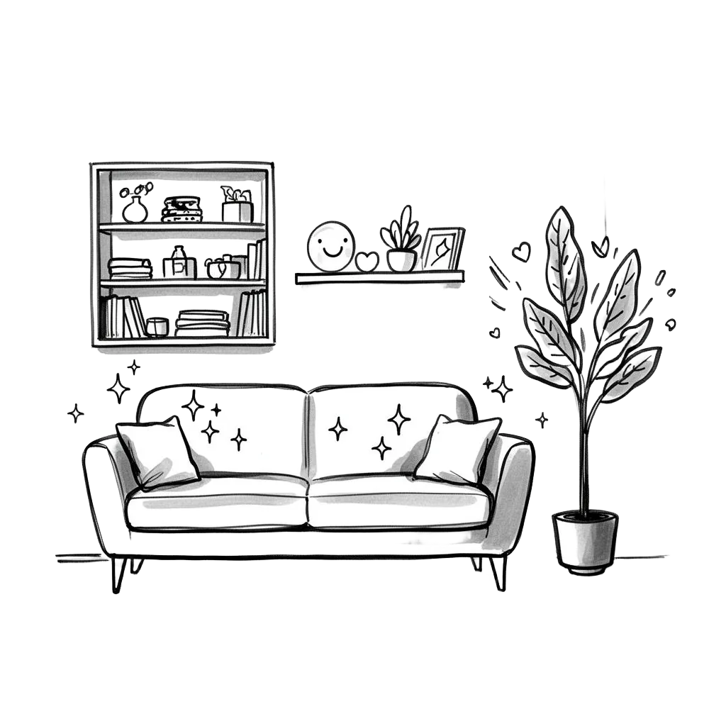 Illustration showing eco-friendly cleaning in action - professional cleaners performing detailed work in a pristine home environment