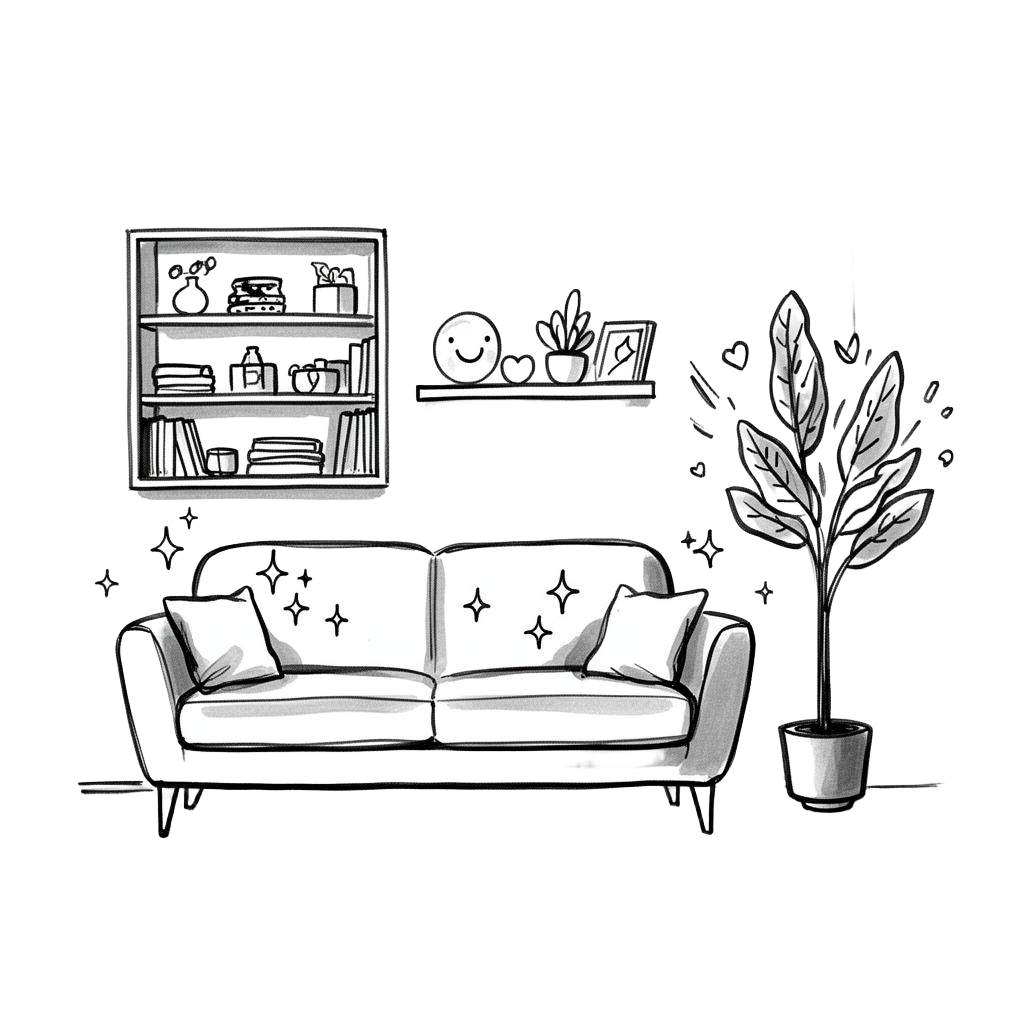 Illustration showing eco-friendly cleaning in action - professional cleaners performing detailed work in a pristine home environment