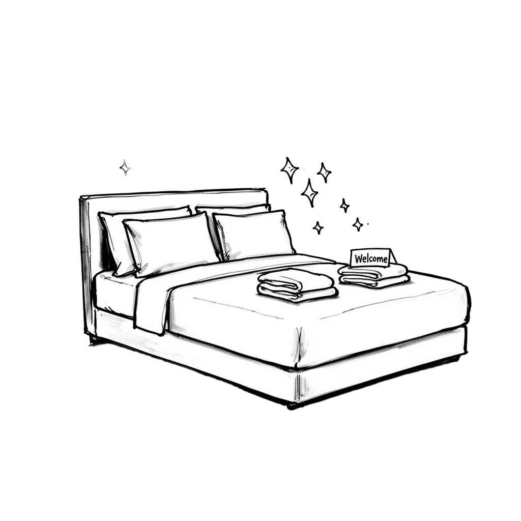 Illustration showing turnover cleaning in action - professional cleaners performing detailed work in a pristine home environment