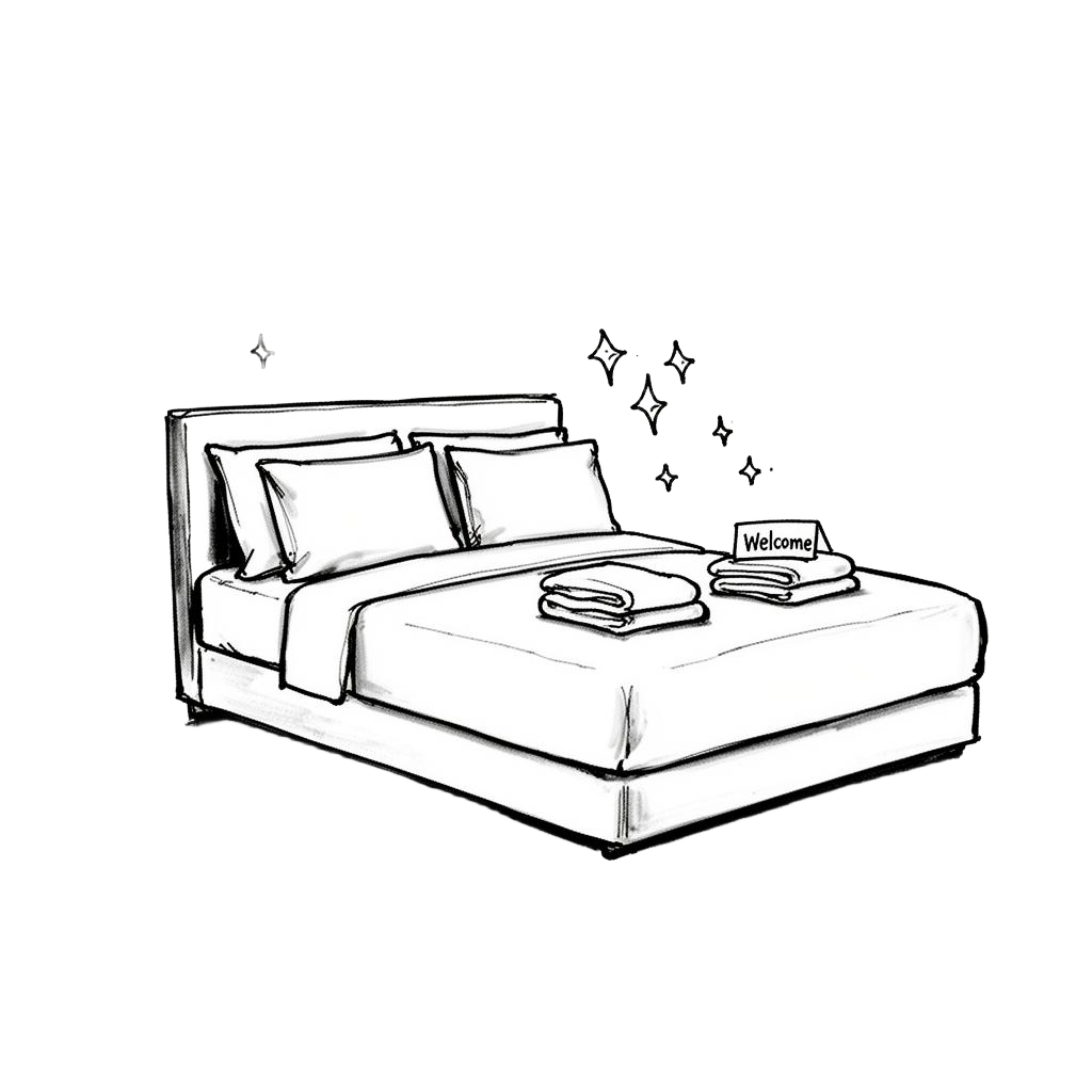 Illustration showing turnover cleaning in action - professional cleaners performing detailed work in a pristine home environment